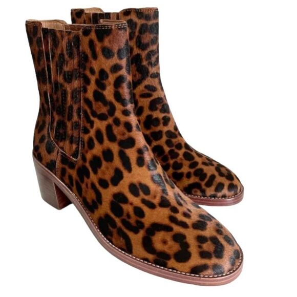 Madewell Shoes Womens Sz 6 Leopard Print‎ Calf Hair Chelsea Boots Block Heel NEW - Picture 1 of 12